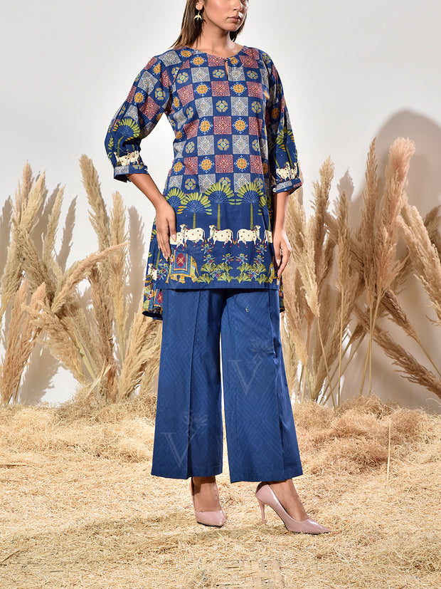 Blue Cotton Printed Co Ord Set