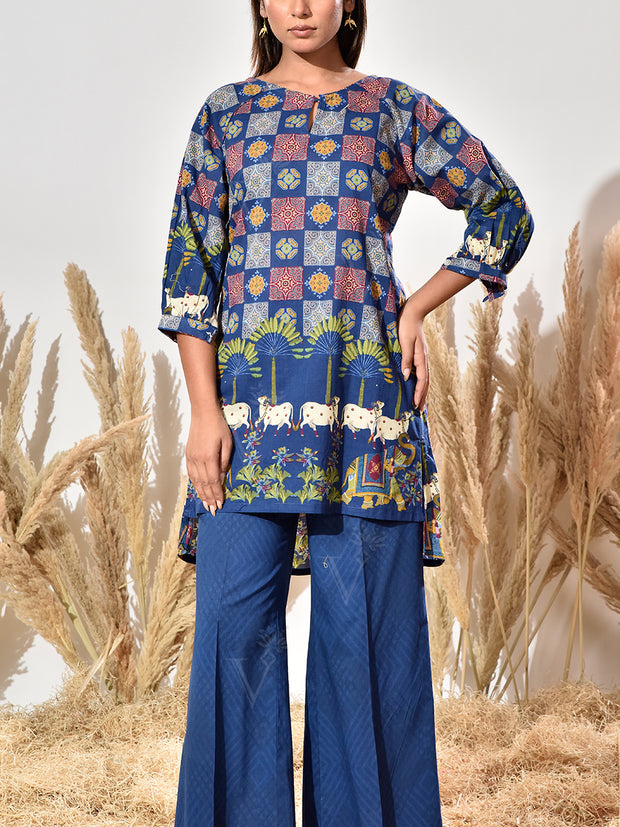Blue Cotton Printed Co Ord Set