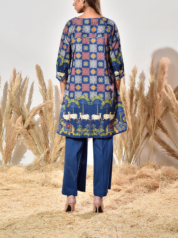 Blue Cotton Printed Co Ord Set