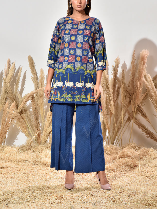 Blue Cotton Printed Co Ord Set