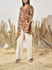 Brown Cotton Printed Asymmetric Kurta