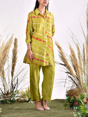 Grass Green Vasansi Silk Leheriya Top and Pant Set