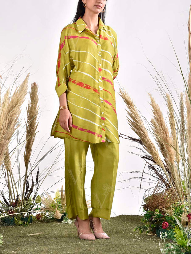 Grass Green Vasansi Silk Leheriya Top and Pant Set