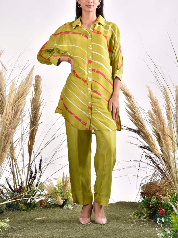 Grass Green Vasansi Silk Leheriya Top and Pant Set