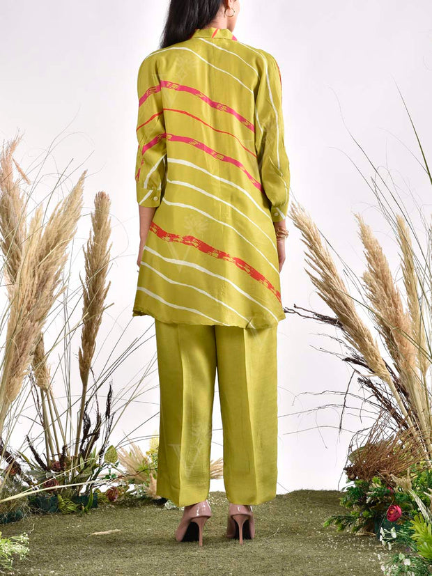 Grass Green Vasansi Silk Leheriya Top and Pant Set
