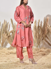 Coral Pink Vasansi Silk Embroidered Co Ord Set