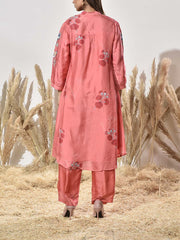 Coral Pink Vasansi Silk Embroidered Co Ord Set
