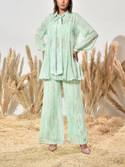Mint Green Wrinkle Chiffon Bustier and Pant Set