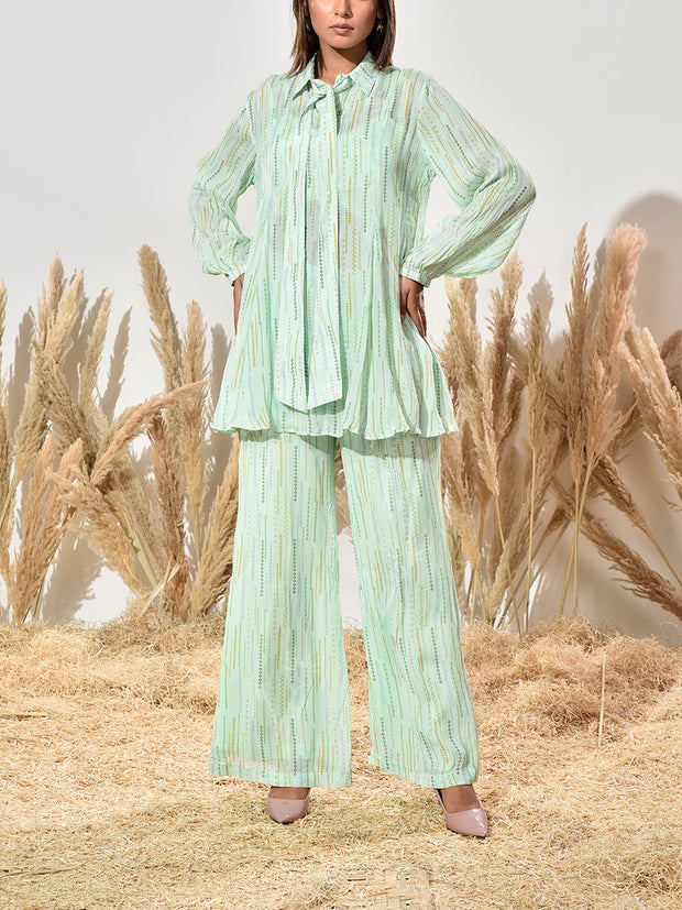Mint Green Wrinkle Chiffon Bustier and Pant Set