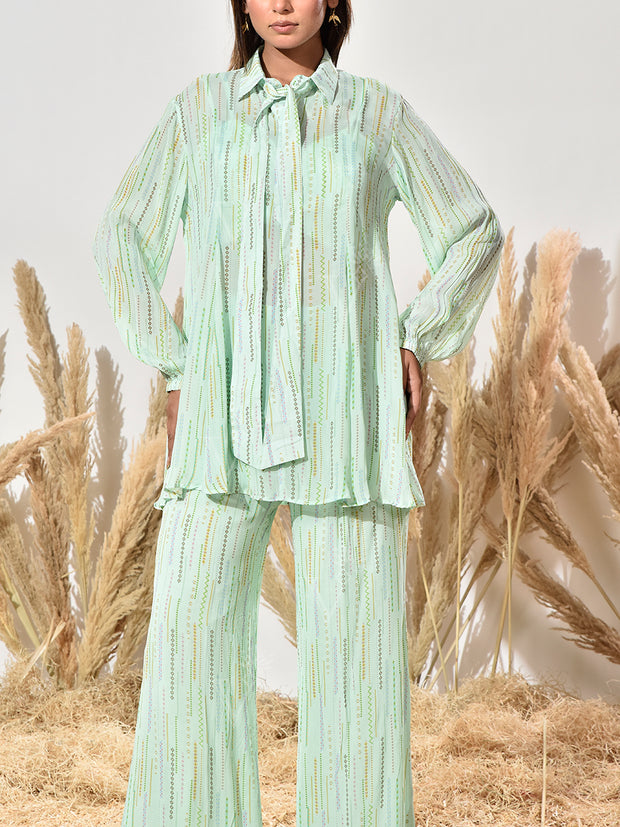 Mint Green Wrinkle Chiffon Bustier and Pant Set