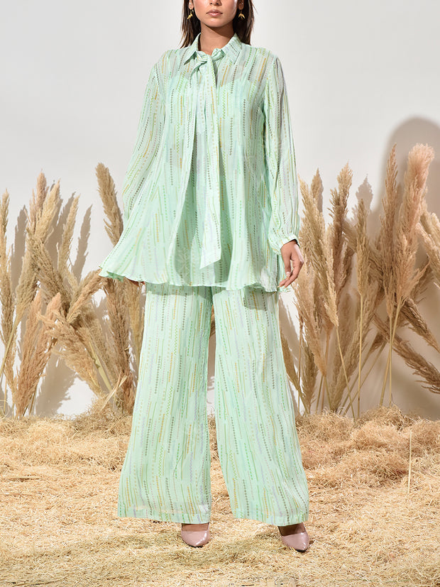 Mint Green Wrinkle Chiffon Bustier and Pant Set