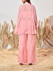 Pink Green Wrinkle Chiffon Bustier and Pant Set