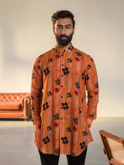 Floral Orange  Ganganagry Kurta For Men