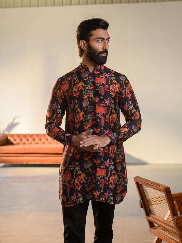 Jual Elephant Black  Ganganery Kurta For Men