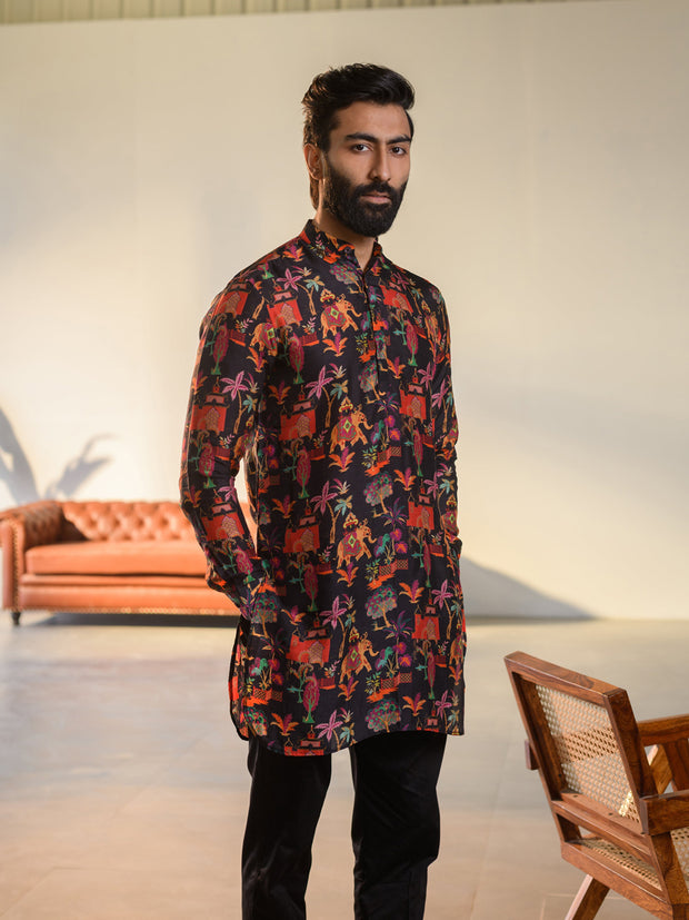 Jual Elephant Black  Ganganery Kurta For Men