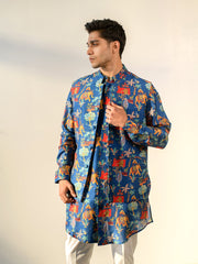 Jual Elephant Blue  Full Button Kurta & Bandi Set