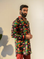 Juego Horse Black  Full Button Kurta For Men