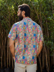 Floral Steel Grey  Oversize Hawaiin Collar For Men