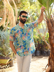 Justina Blue Floral  Oversize Hawaiin Collar Shirt