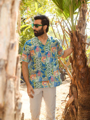 Justina Blue Floral  Oversize Hawaiin Collar Shirt