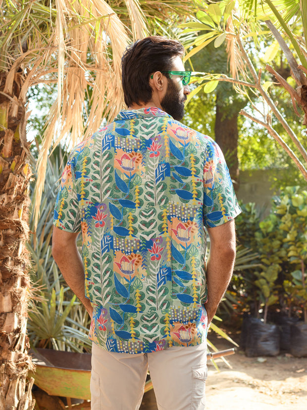 Justina Blue Floral  Oversize Hawaiin Collar Shirt