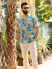 Justina Blue Floral  Oversize Hawaiin Collar Shirt