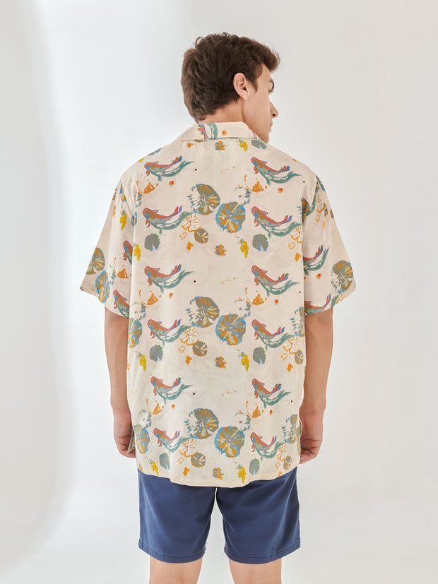 Barbus White Oversize Hawaiian Collar Shirt