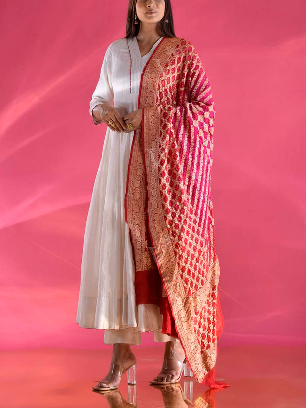 Red and Pink Georgette Zari Dupatta