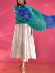 Blue and Green Gajji Silk Zari Dupatta