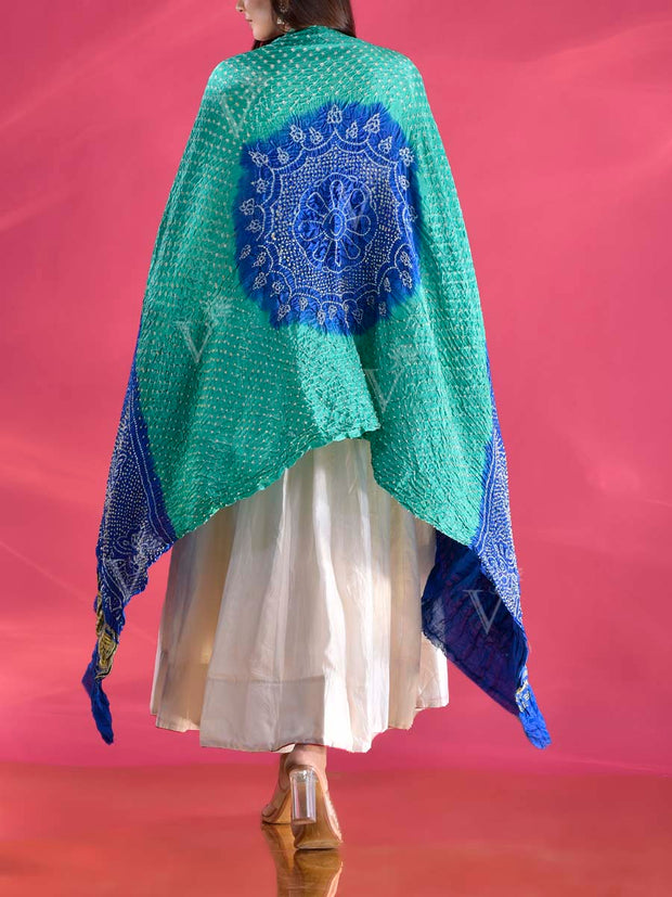 Blue and Green Gajji Silk Zari Dupatta