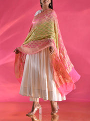 Pink and Green Georgette Zari Dupatta