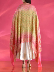 Pink and Green Georgette Zari Dupatta