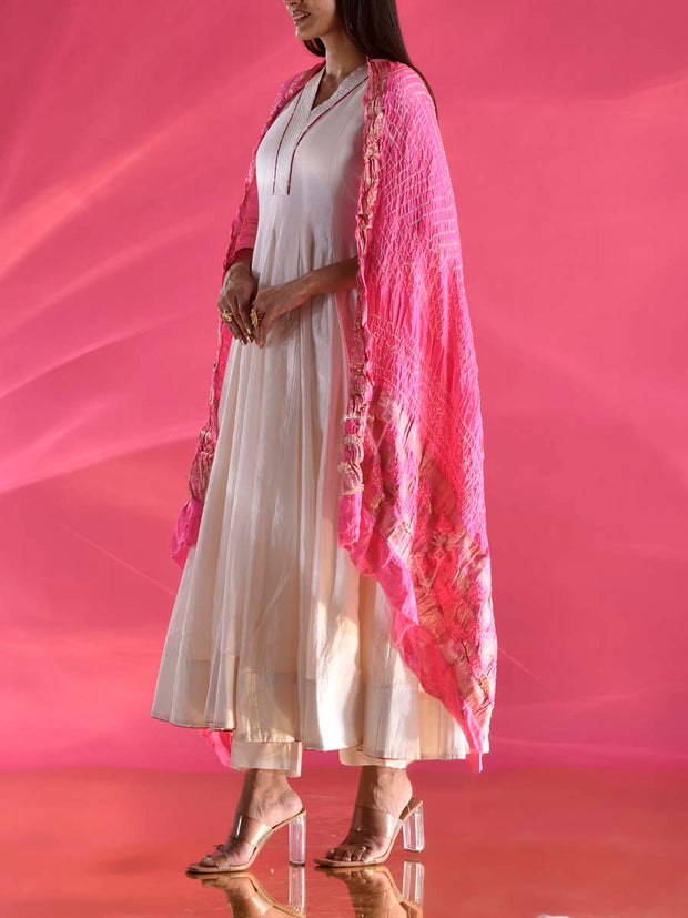 Pink Gajji Silk Zari Dupatta