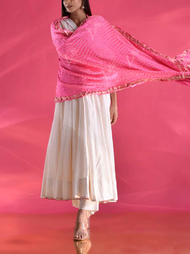 Pink Gajji Silk Zari Dupatta