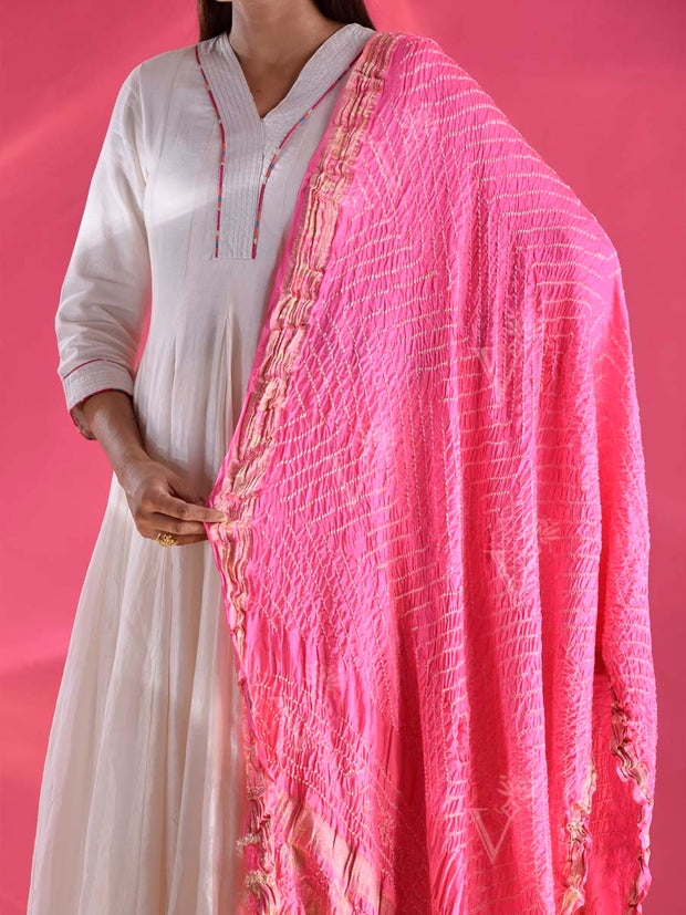 Pink Gajji Silk Zari Dupatta