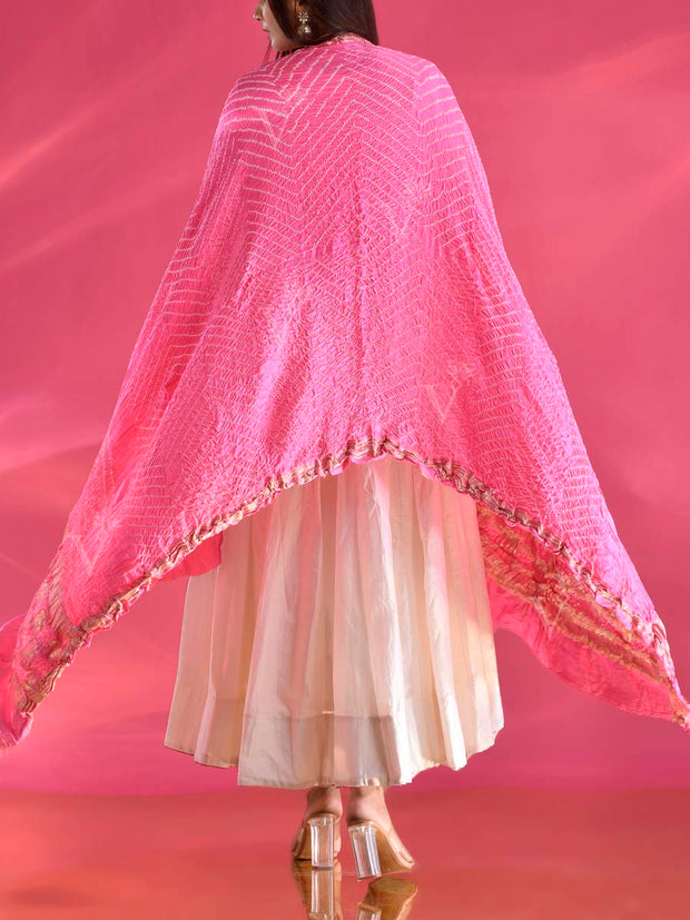 Pink Gajji Silk Zari Dupatta