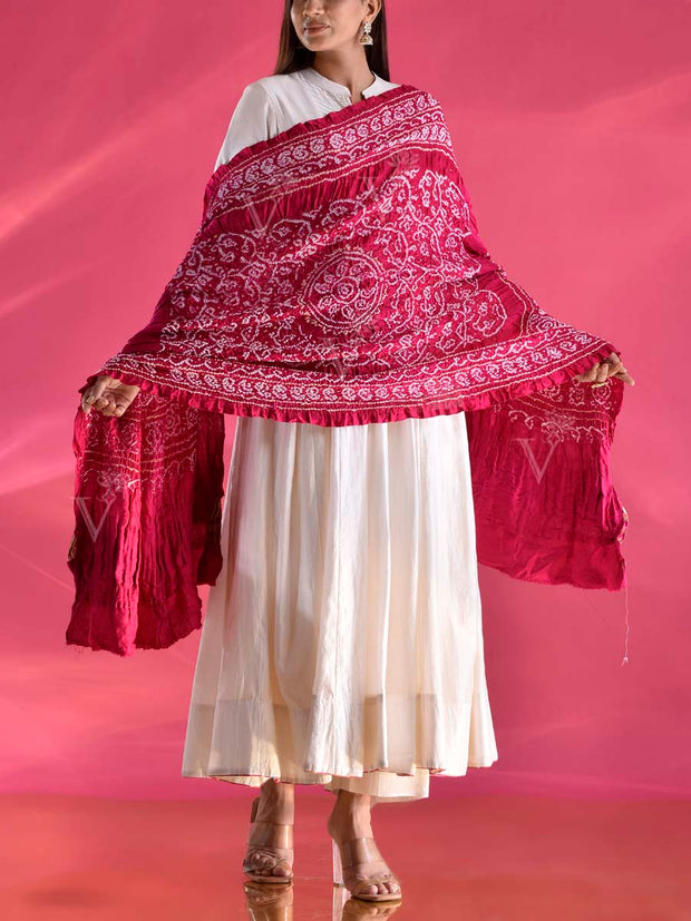 Pink Gajji Silk Zari Dupatta