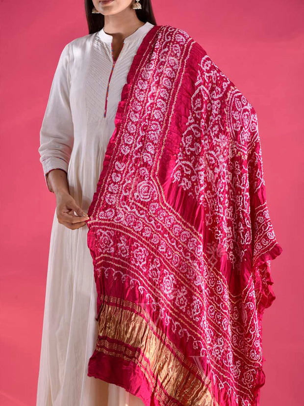 Pink Gajji Silk Zari Dupatta