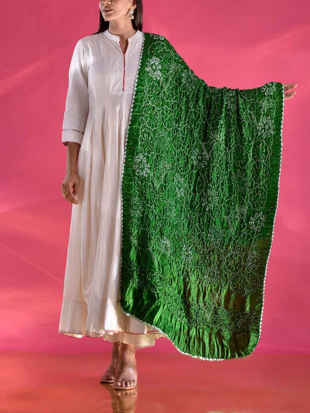 Green Gajji Silk Bandhani Dupatta