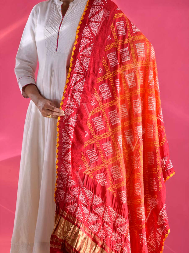 Red and Orange Zari Dupatta