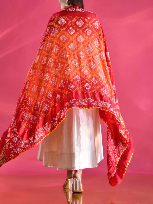 Red and Orange Zari Dupatta