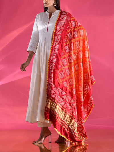 Red and Orange Zari Dupatta