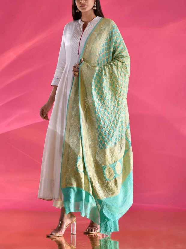 Turquoise Georgette Zari Dupatta