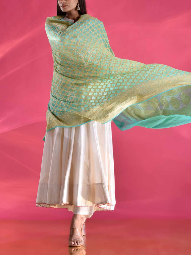 Turquoise Georgette Zari Dupatta