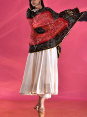 Black and Red Gajji Silk Zari Dupatta