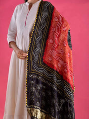 Black and Red Gajji Silk Zari Dupatta