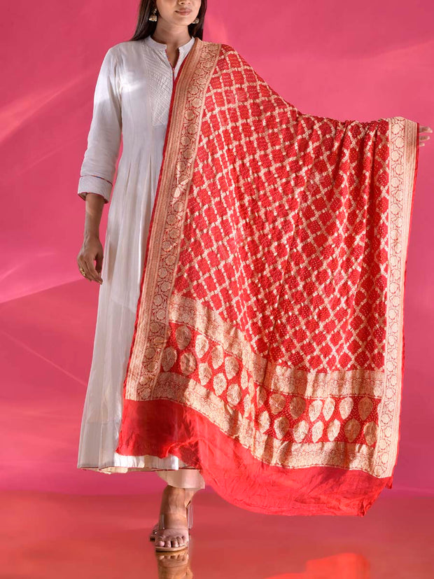 Red Georgette Zari Dupatta