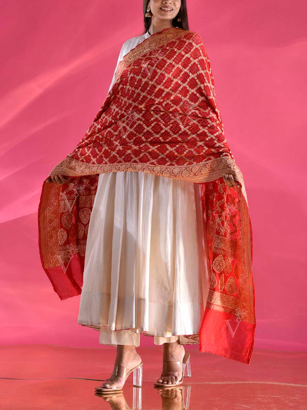 Red Georgette Zari Dupatta