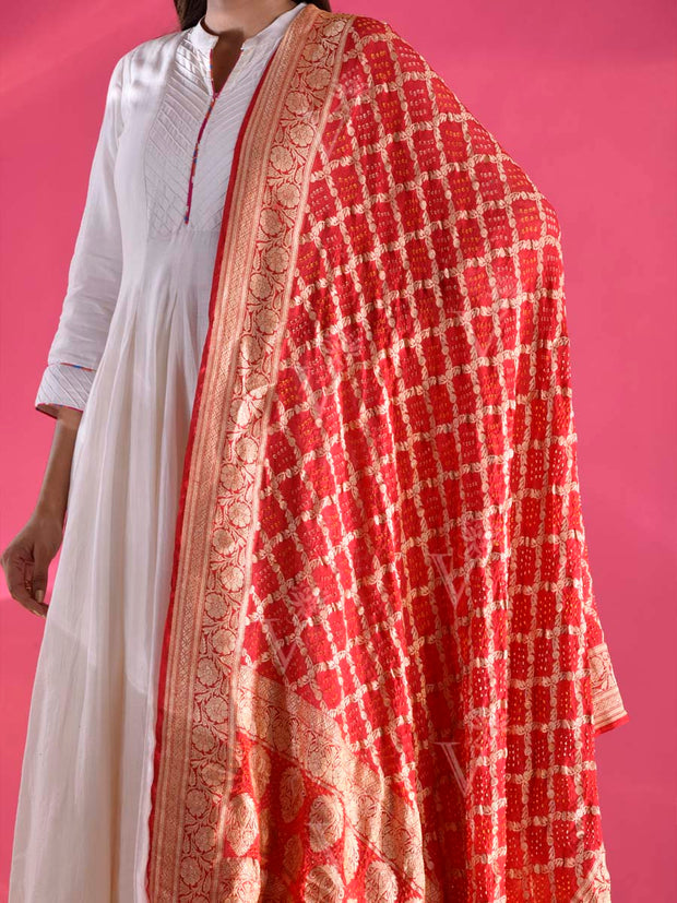 Red Georgette Zari Dupatta