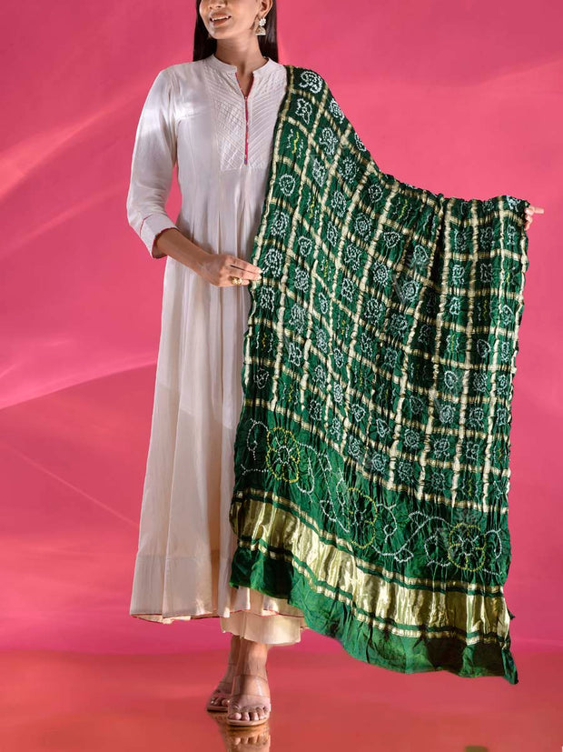 Dark Green Gajji Silk Zari Dupatta